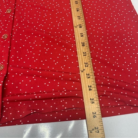 Susan Graver Liquid Knit Blouse Top 3X  Button Front Red Polka Dot Stretch Work - Picture 9 of 10